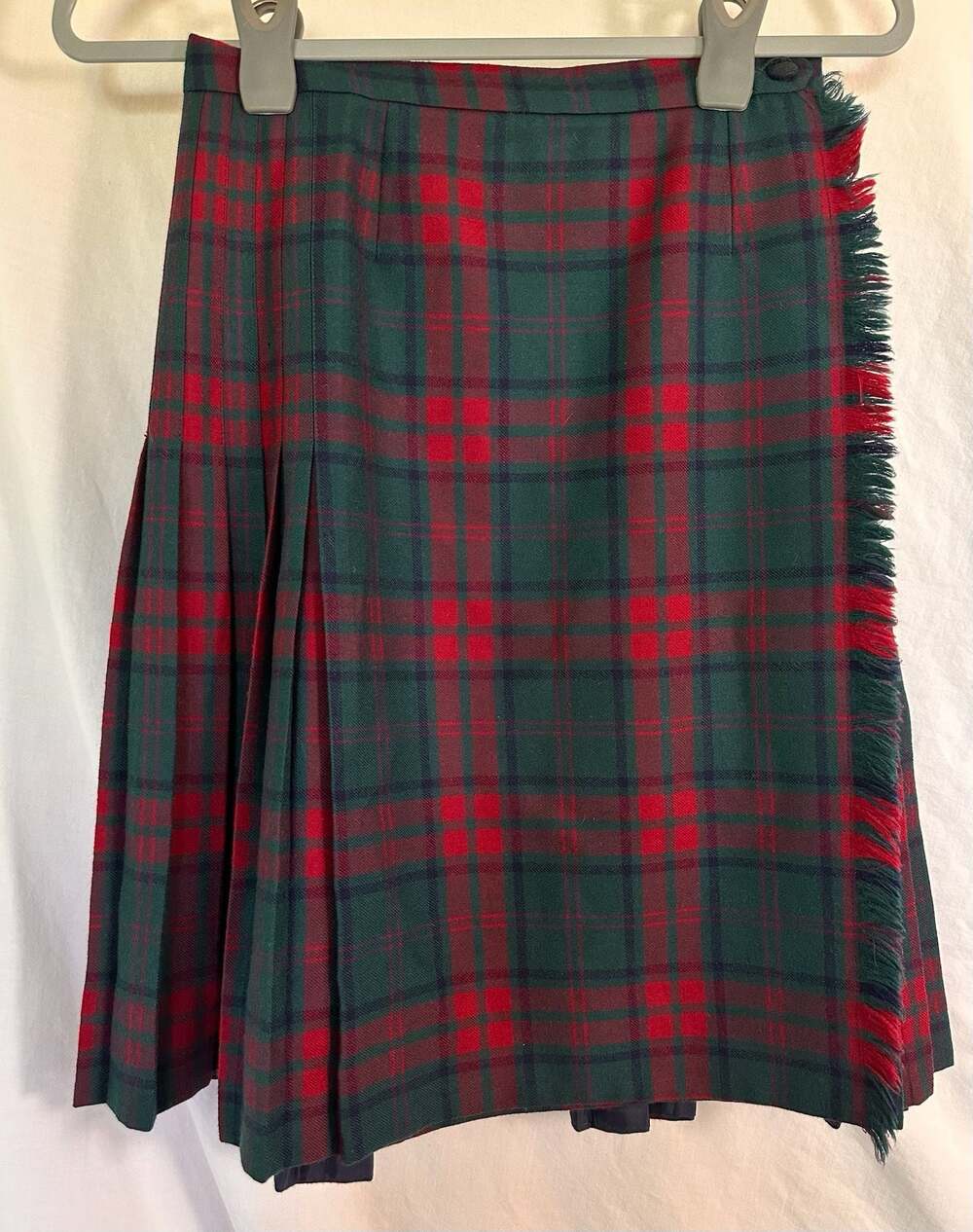 Highland Queen Vintage 100% Wool Tartan Pleated Kilt Skirt Red Green Plaid